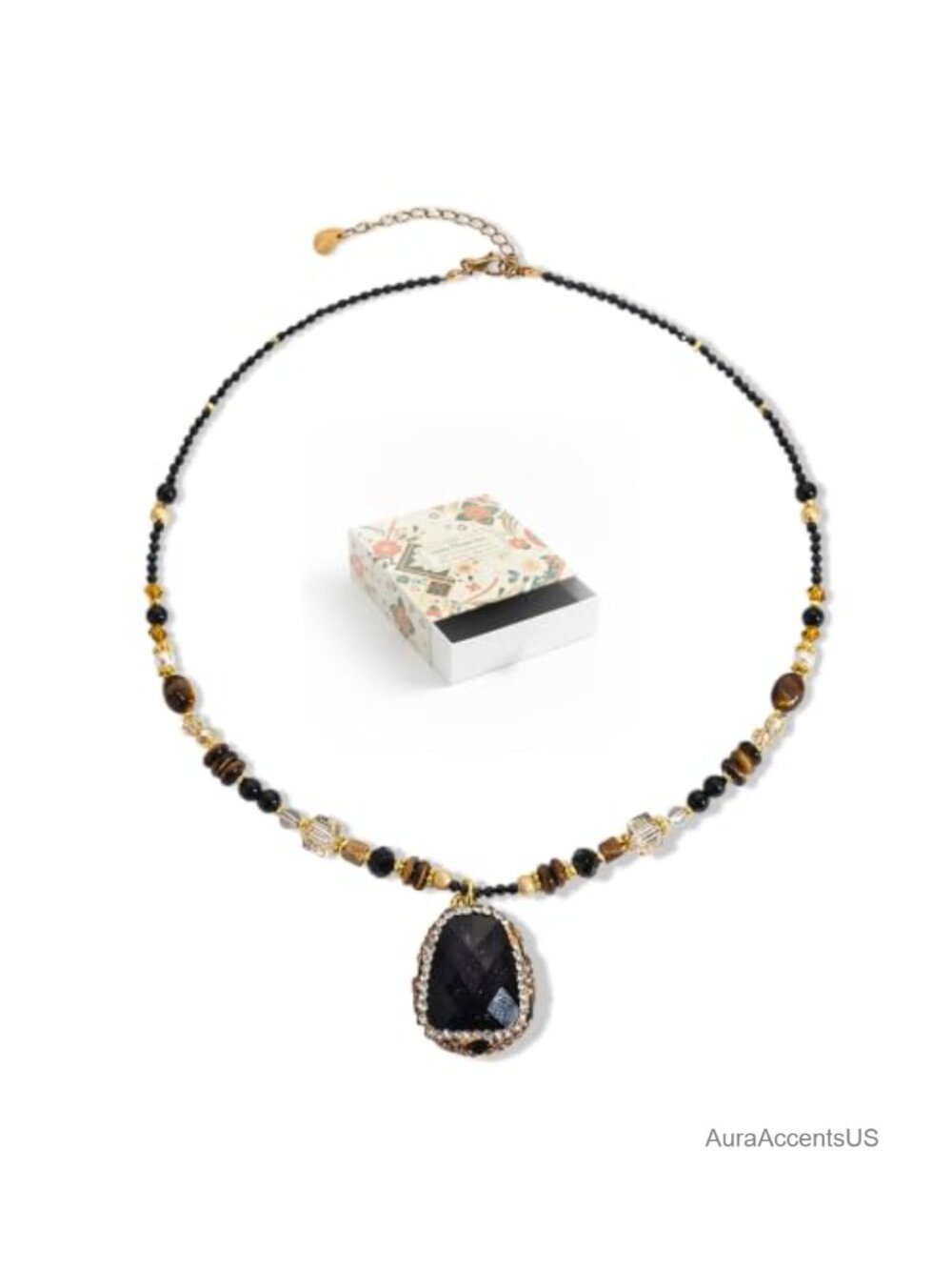 Handmade Crystal Gemstone Pendant Necklace 14K Gold Plated Adjustable Chain